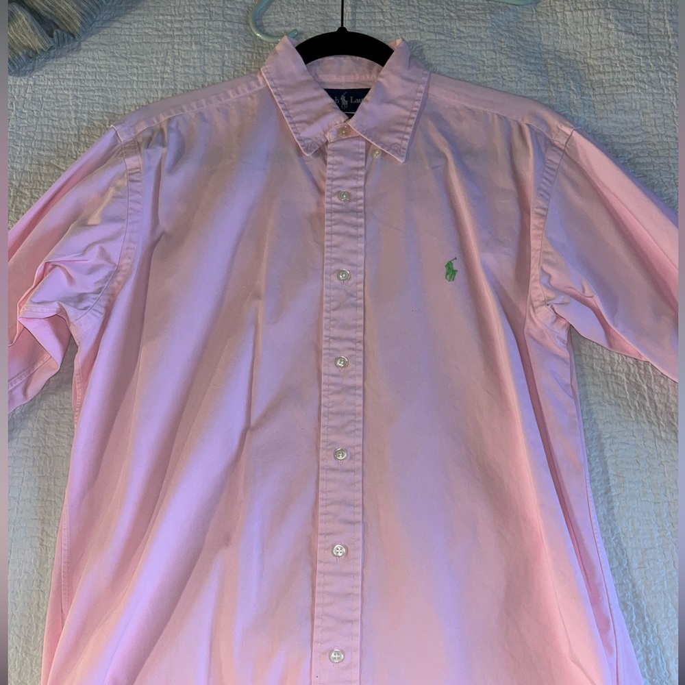 Pink Ralph Lauren button down shirt. Fits like a large